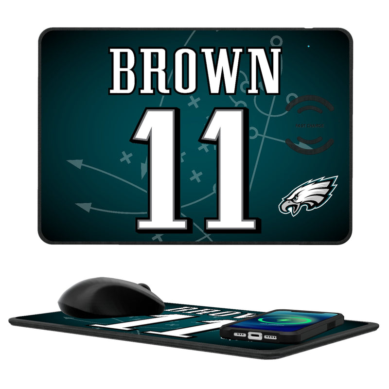 A.J. Brown Philadelphia Eagles 11 Ready 15-Watt Wireless Charger and Mouse Pad
