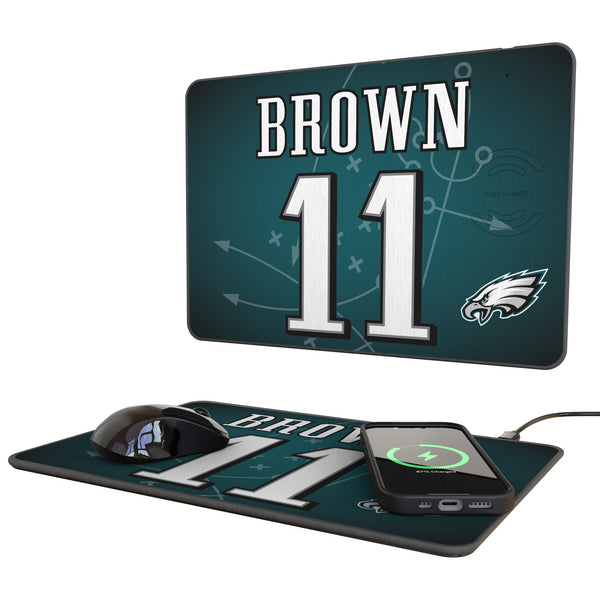 A.J. Brown Philadelphia Eagles 11 Game Tactic 15-Watt Wireless Charger and Mouse Pad