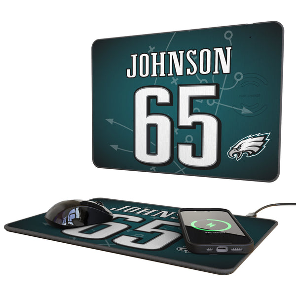Lane Johnson Philadelphia Eagles 65 Game Tactic 15-Watt Wireless Charger and Mouse Pad