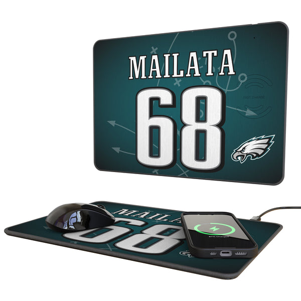 Jordan Mailata Philadelphia Eagles 68 Game Tactic 15-Watt Wireless Charger and Mouse Pad