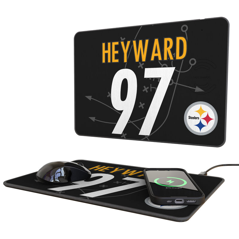 Cameron Heyward Pittsburgh Steelers 97 Game Tactic 15-Watt Wireless Charger and Mouse Pad
