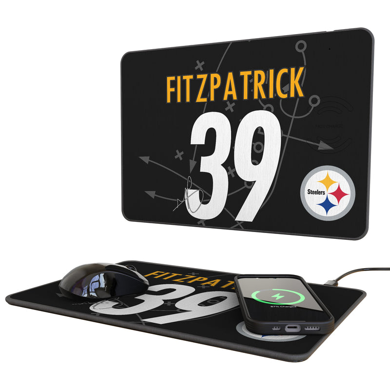 Minkah Fitzpatrick Pittsburgh Steelers 39 Game Tactic 15-Watt Wireless Charger and Mouse Pad