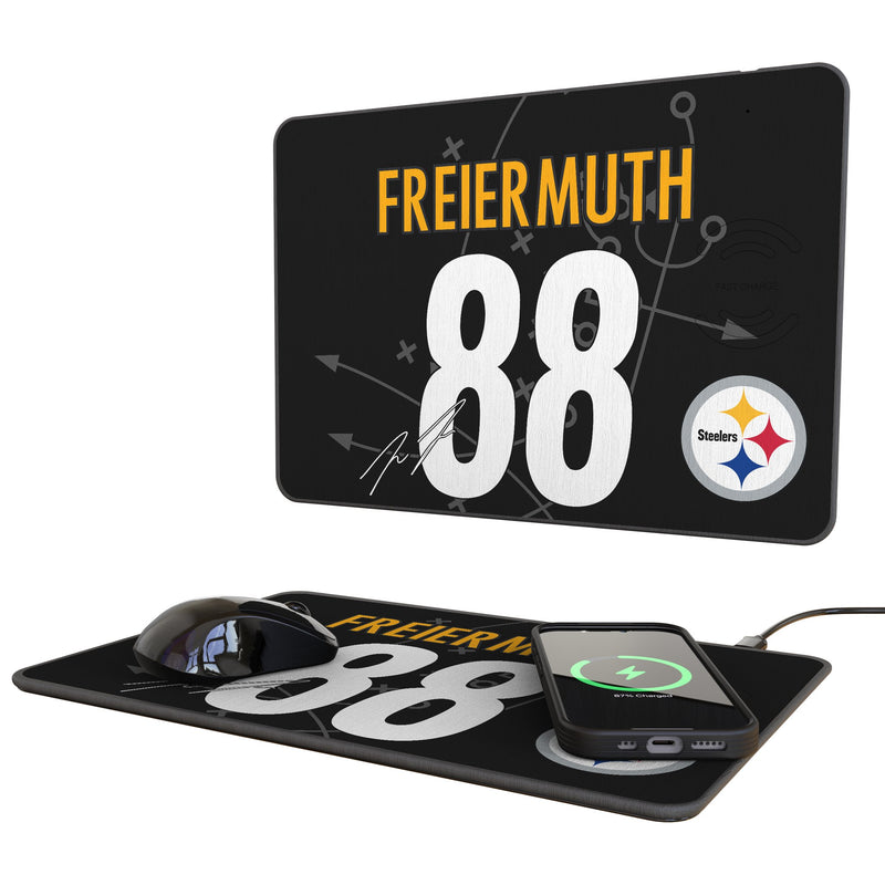 Pat Freiermuth Pittsburgh Steelers 88 Game Tactic 15-Watt Wireless Charger and Mouse Pad
