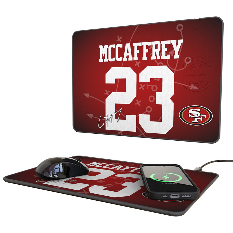 Christian McCaffrey San Francisco 49ers 23 Game Tactic 15-Watt Wireless Charger and Mouse Pad
