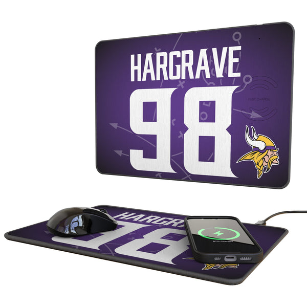Javon Hargrave Minnesota Vikings 98 Game Tactic 15-Watt Wireless Charger and Mouse Pad