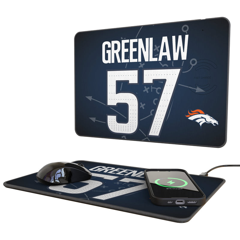 Dre Greenlaw Denver Broncos 57 Game Tactic 15-Watt Wireless Charger and Mouse Pad