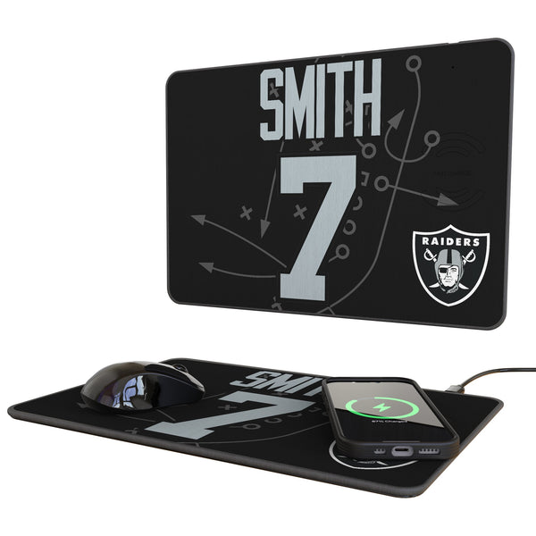 Geno Smith Las Vegas Raiders 7 Game Tactic 15-Watt Wireless Charger and Mouse Pad