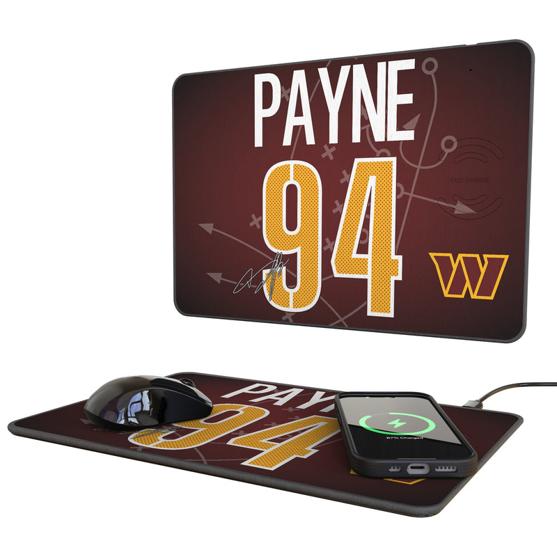 Daron Payne Washington Commanders 94 Game Tactic 15-Watt Wireless Charger and Mouse Pad