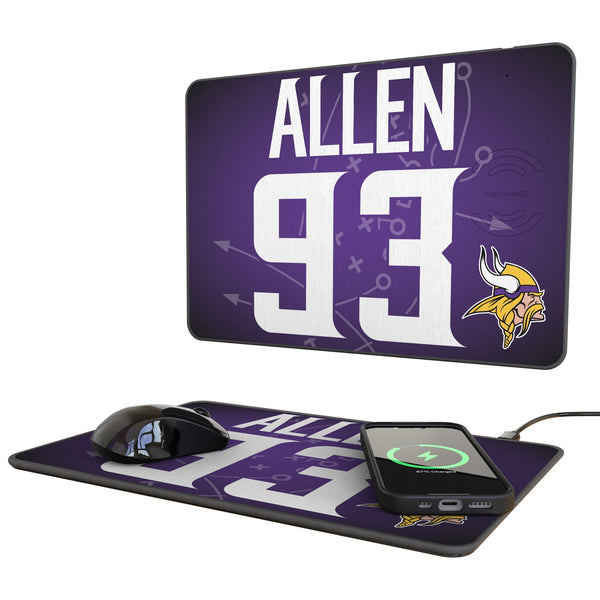 Jonathan Allen Minnesota Vikings 93 Game Tactic 15-Watt Wireless Charger and Mouse Pad