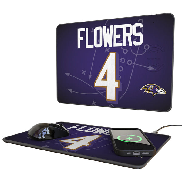 Zay Flowers Baltimore Ravens 4 Game Tactic 15-Watt Wireless Charger and Mouse Pad