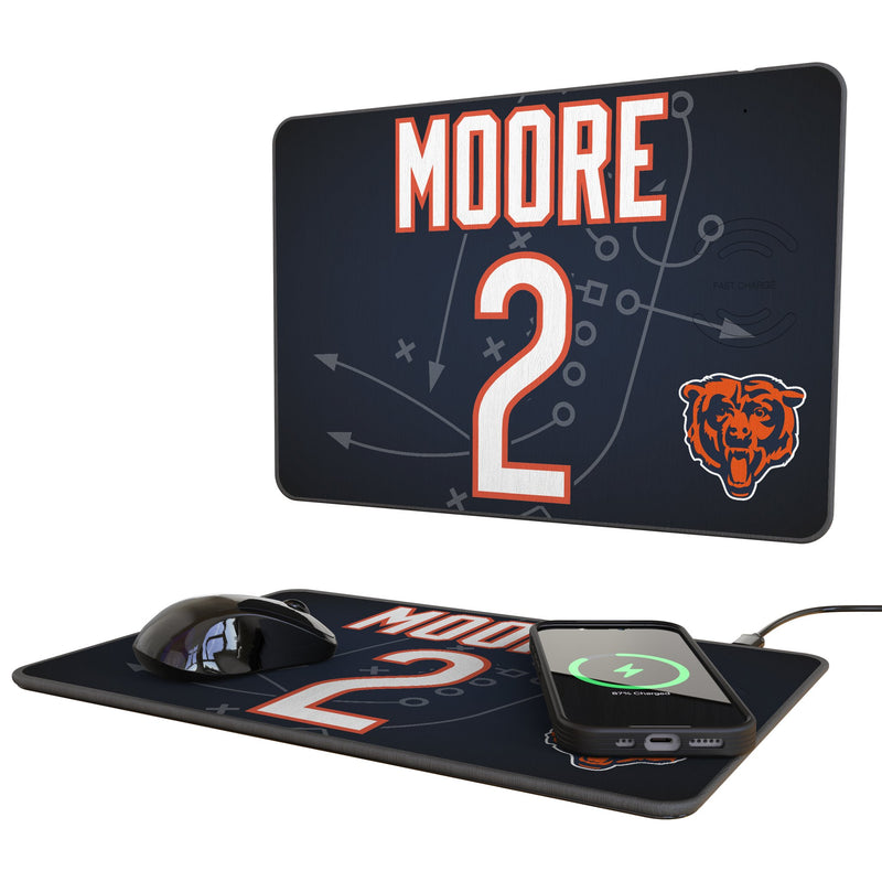 DJ Moore Chicago Bears 2 Game Tactic 15-Watt Wireless Charger and Mouse Pad