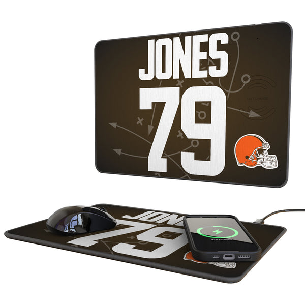 Dawand Jones Cleveland Browns 79 Game Tactic 15-Watt Wireless Charger and Mouse Pad