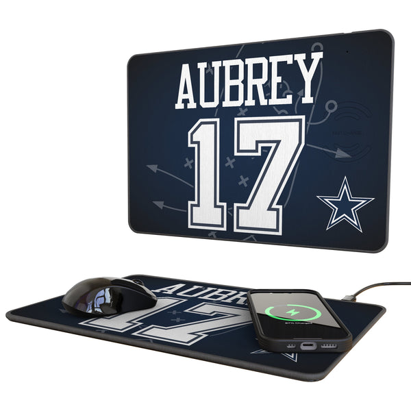 Brandon Aubrey Dallas Cowboys 17 Game Tactic 15-Watt Wireless Charger and Mouse Pad