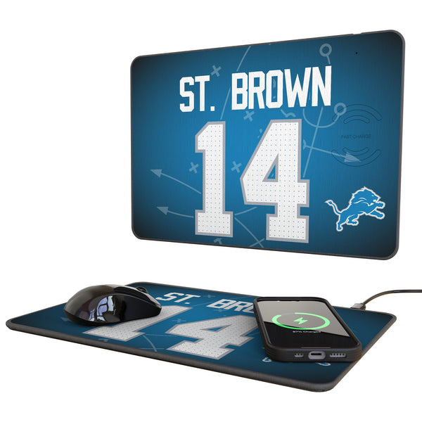 Amon-Ra St. Brown Detroit Lions 14 Game Tactic 15-Watt Wireless Charger and Mouse Pad