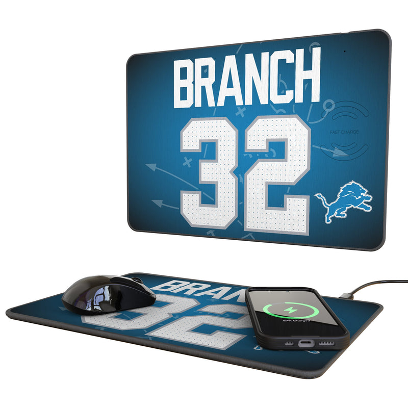 Brian Branch Detroit Lions 32 Game Tactic 15-Watt Wireless Charger and Mouse Pad