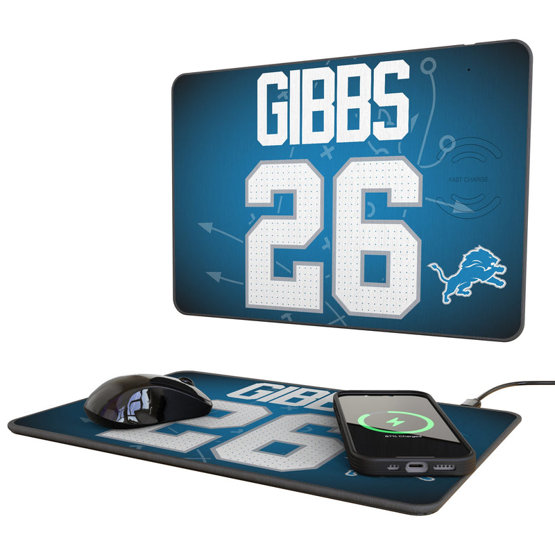 Jahmyr Gibbs Detroit Lions 26 Game Tactic 15-Watt Wireless Charger and Mouse Pad