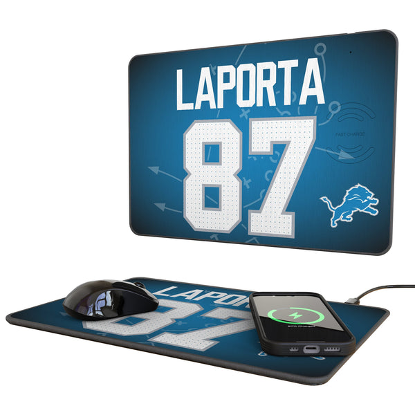 Sam LaPorta Detroit Lions 87 Game Tactic 15-Watt Wireless Charger and Mouse Pad