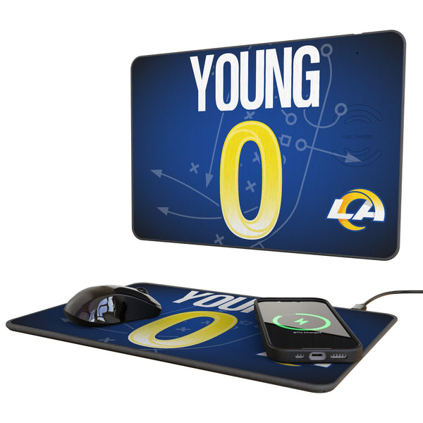 Byron Young Los Angeles Rams 0 Game Tactic 15-Watt Wireless Charger and Mouse Pad