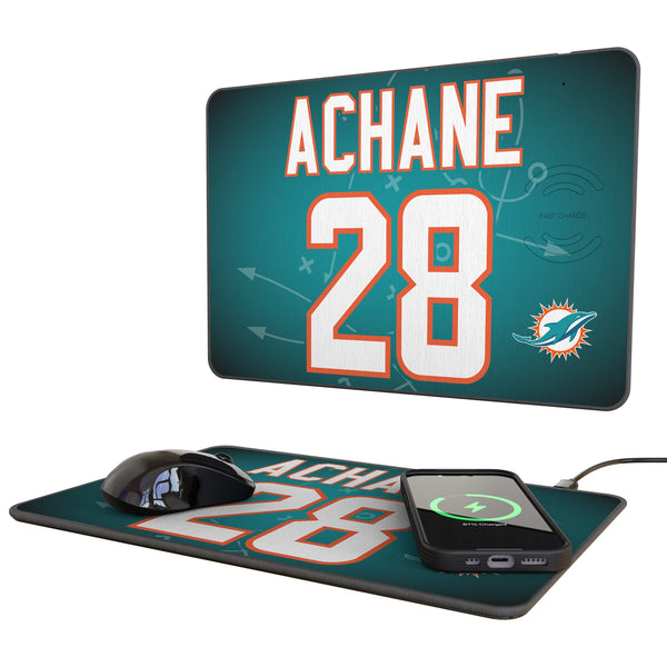 De'Von Achane Miami Dolphins 28 Game Tactic 15-Watt Wireless Charger and Mouse Pad