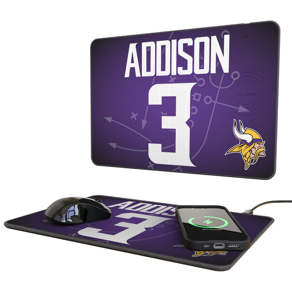 Jordan Addison Minnesota Vikings 3 Game Tactic 15-Watt Wireless Charger and Mouse Pad