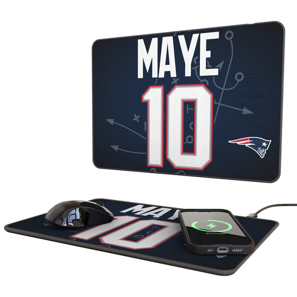 Drake Maye New England Patriots 10 Game Tactic 15-Watt Wireless Charger and Mouse Pad