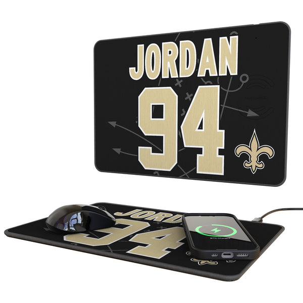 Cameron Jordan New Orleans Saints 94 Game Tactic 15-Watt Wireless Charger and Mouse Pad
