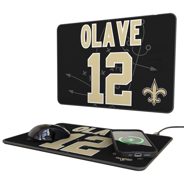 Chris Olave New Orleans Saints 12 Game Tactic 15-Watt Wireless Charger and Mouse Pad