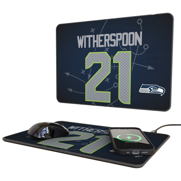 Devon Witherspoon Seattle Seahawks 21 Game Tactic 15-Watt Wireless Charger and Mouse Pad