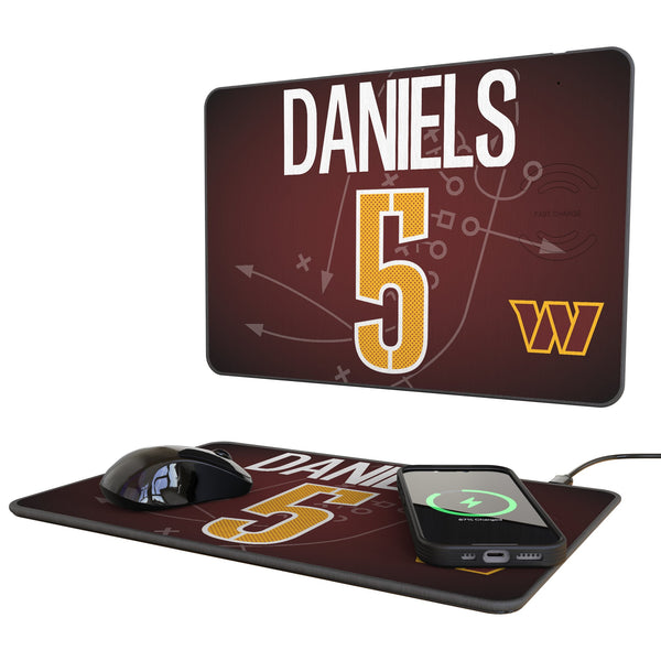 Jayden Daniels Washington Commanders 5 Game Tactic 15-Watt Wireless Charger and Mouse Pad