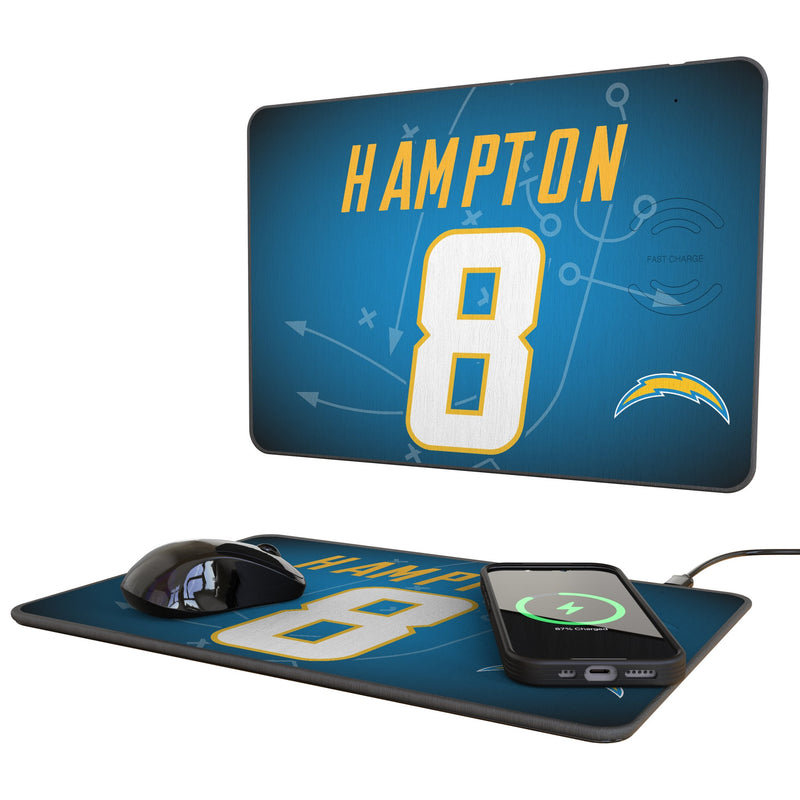 Omarion Hampton Los Angeles Chargers 8 Game Tactic 15-Watt Wireless Charger and Mouse Pad
