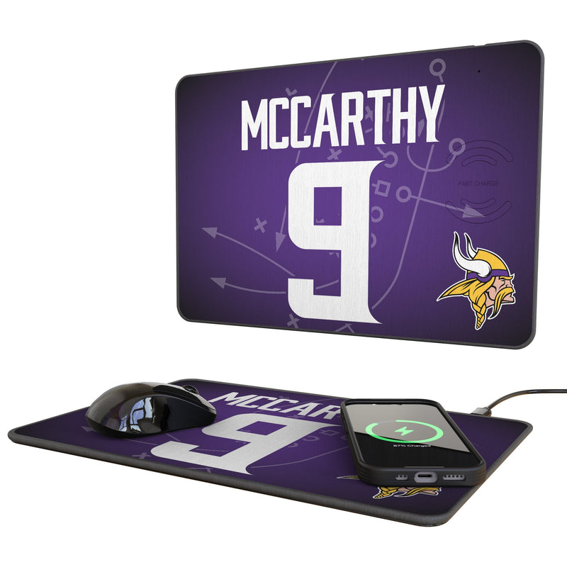 J.J. McCarthy Minnesota Vikings 9 Game Tactic 15-Watt Wireless Charger and Mouse Pad