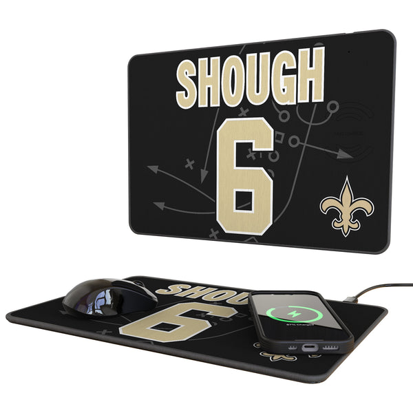 Tyler Shough New Orleans Saints 6 Game Tactic 15-Watt Wireless Charger and Mouse Pad