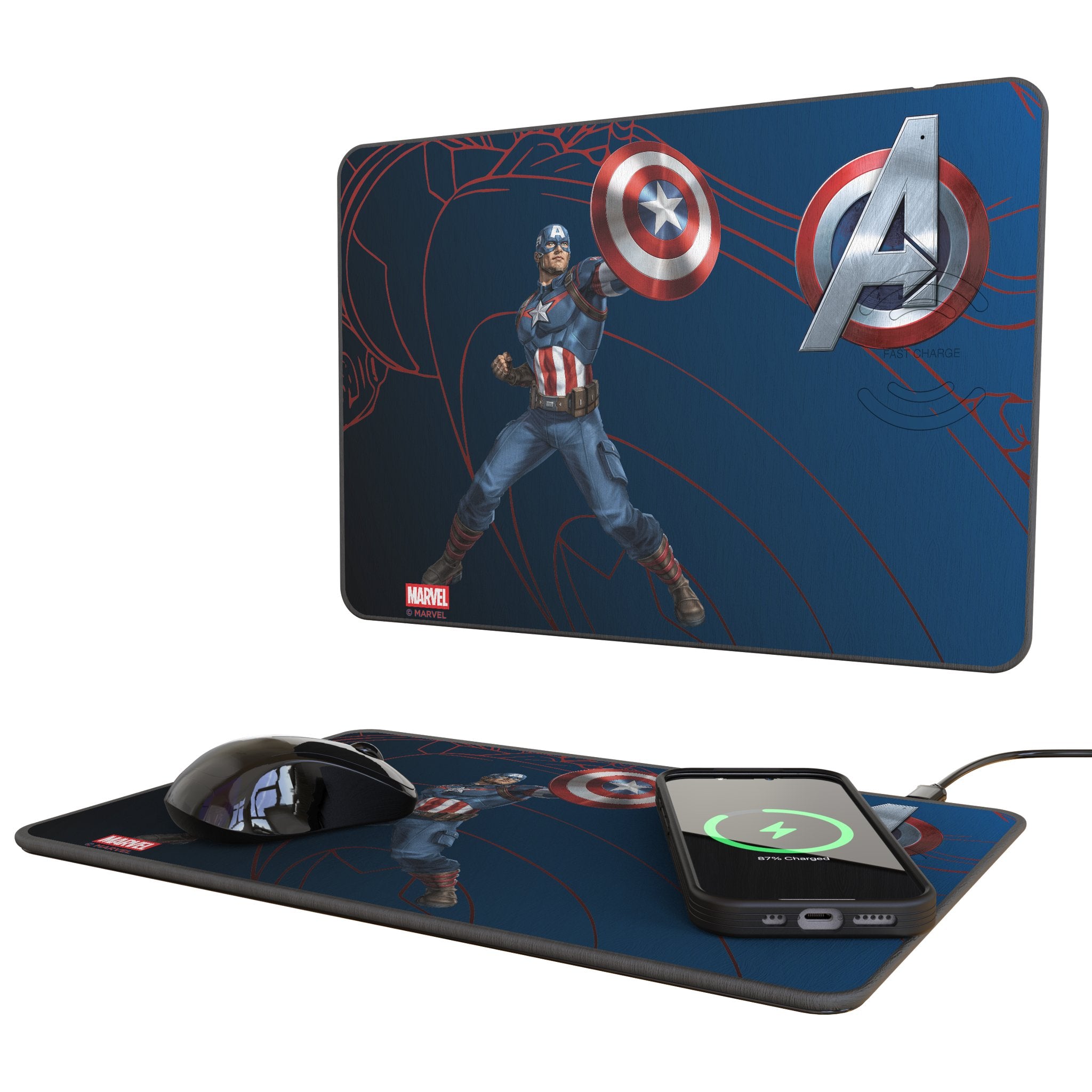 Marvel Avengers Captain America MechLine 15-Watt Wireless Charger and Mouse Pad