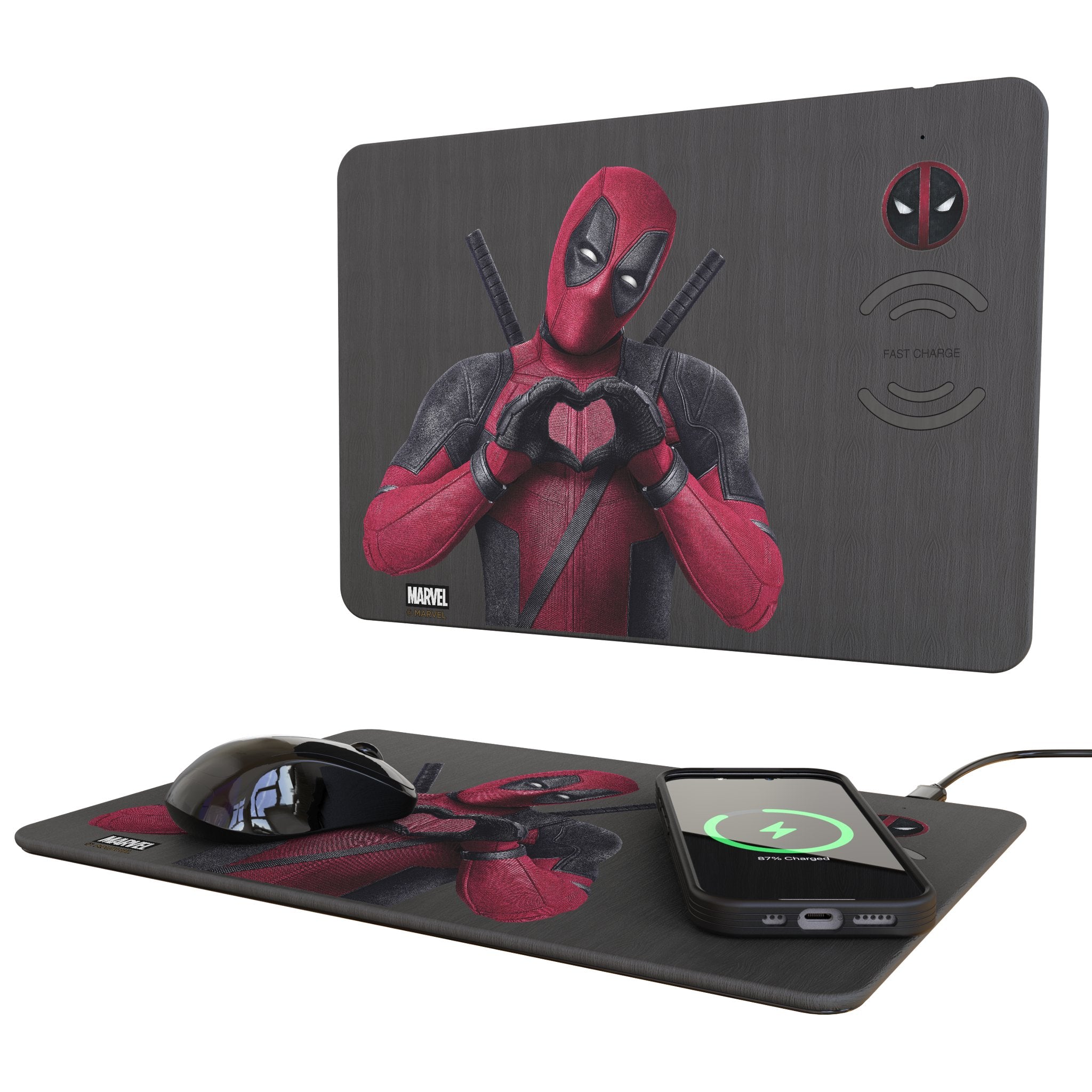 Marvel Deadpool Badge 15-Watt Wireless Charger and Mouse Pad