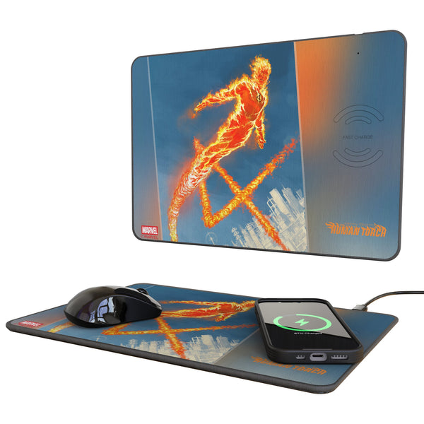 Marvel Human Torch Cover Art 15-Watt Wireless Charger and Mouse Pad