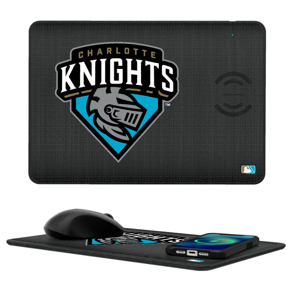 Charlotte Knights Linen 15-Watt Wireless Charger and Mouse Pad
