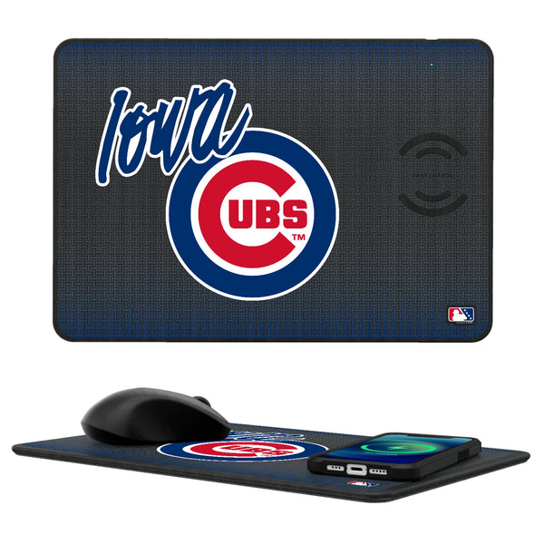 Iowa Cubs Linen 15-Watt Wireless Charger and Mouse Pad