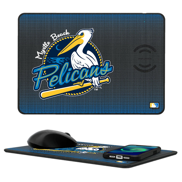 Myrtle Beach Pelicans Linen 15-Watt Wireless Charger and Mouse Pad