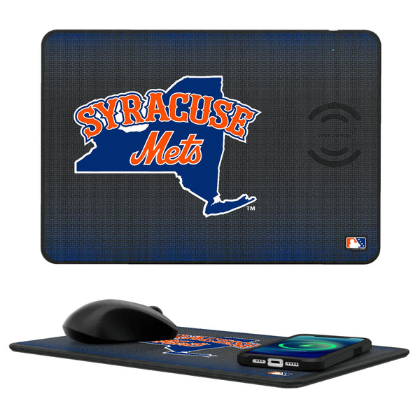 Syracuse Mets Linen 15-Watt Wireless Charger and Mouse Pad