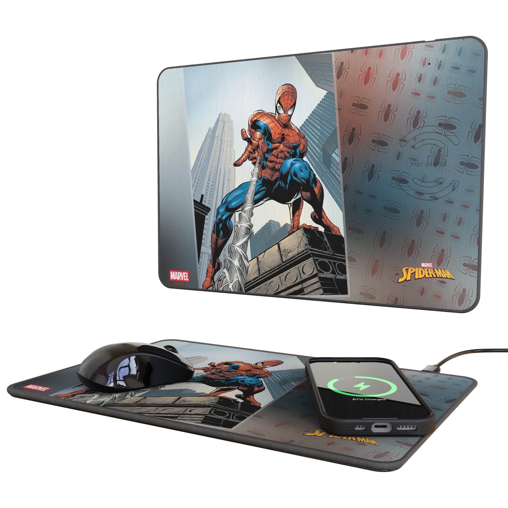 Marvel Spider-Man Cover Art 15-Watt Wireless Charger and Mouse Pad