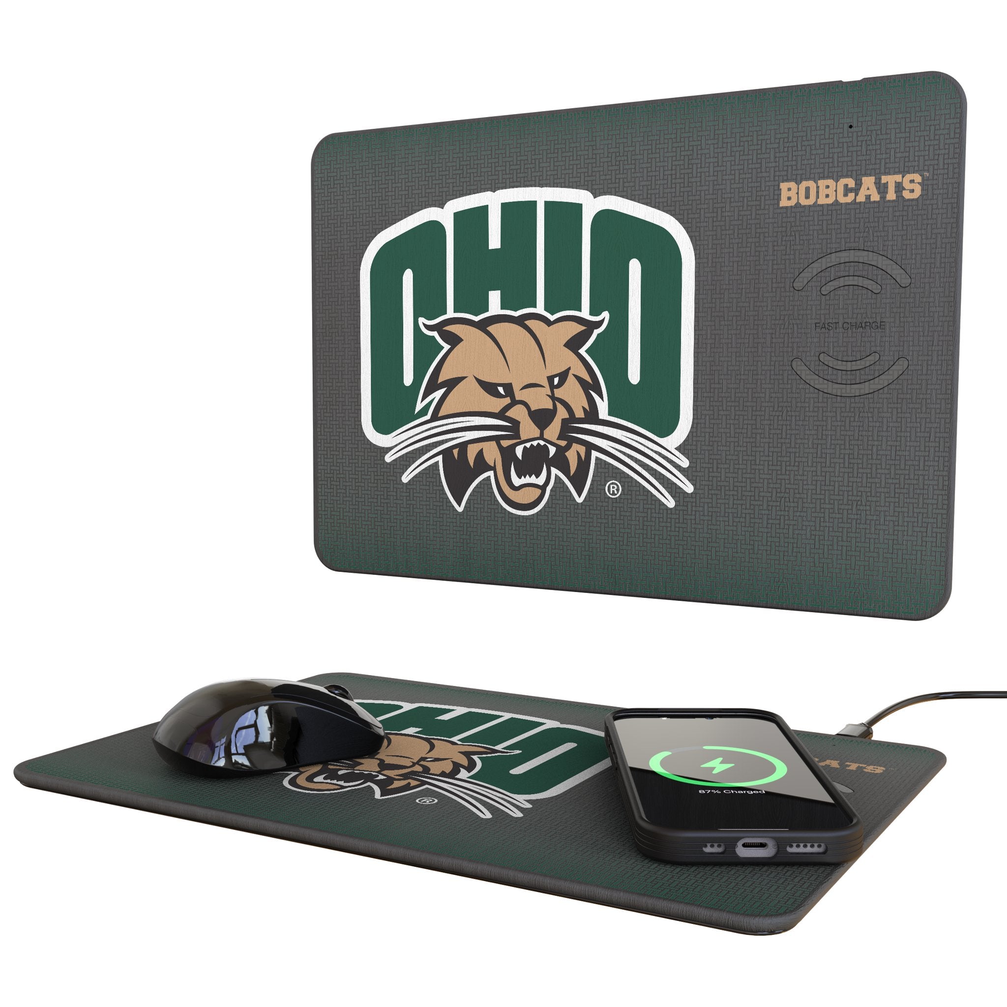 Ohio University Bobcats Linen 15-Watt Wireless Charger and Mouse Pad