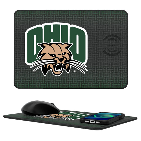 Ohio University Bobcats Linen 15-Watt Wireless Charger and Mouse Pad