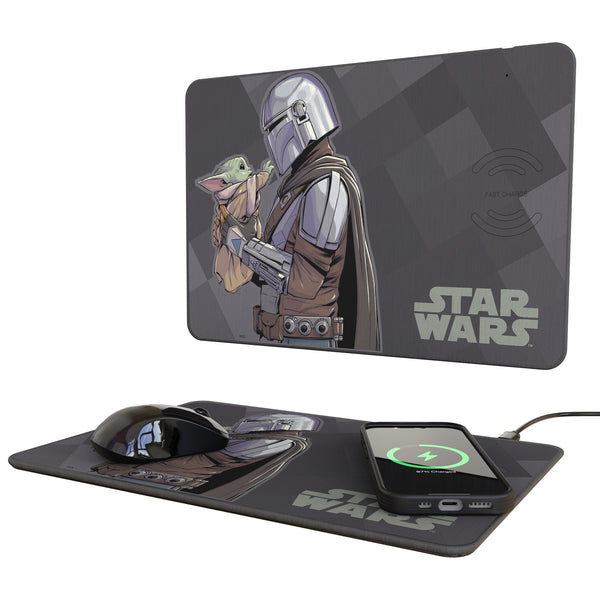 Star Wars: The Mandalorian Grogu and Din Djarin Color Block 15-Watt Wireless Charger and Mouse Pad