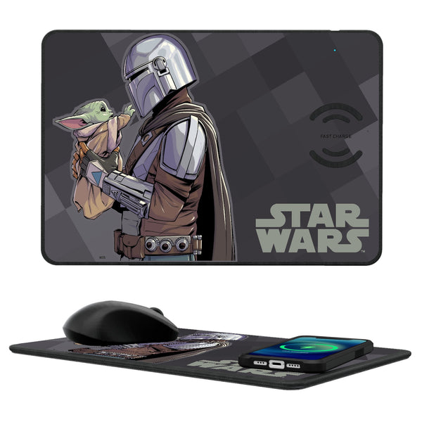 Star Wars: The Mandalorian Grogu and Din Djarin Color Block 15-Watt Wireless Charger and Mouse Pad