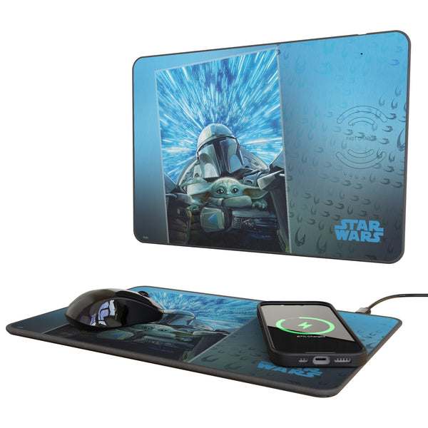 Star Wars: The Mandalorian Grogu and Din Djarin Portrait 15-Watt Wireless Charger and Mouse Pad