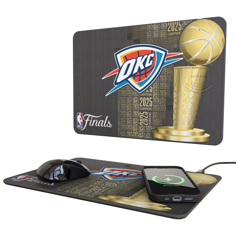 Oklahoma City Thunder 2025 NBA Champions 15-Watt Wireless Charger and Mouse Pad