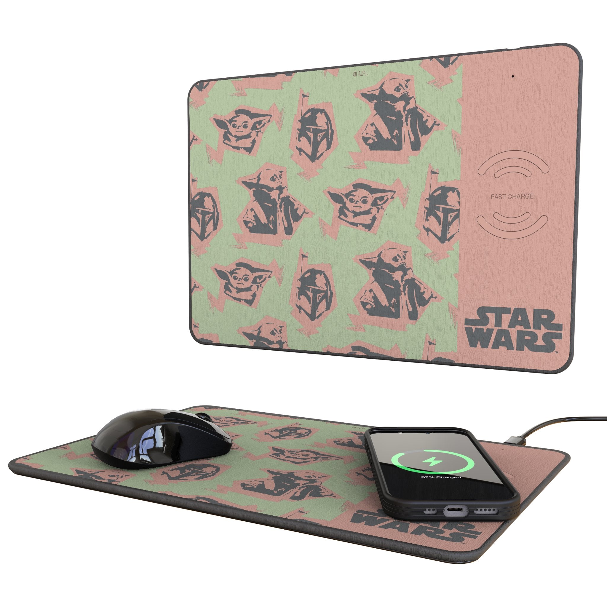 Star Wars: The Mandalorian Grogu Pattern 15-Watt Wireless Charger and Mouse Pad