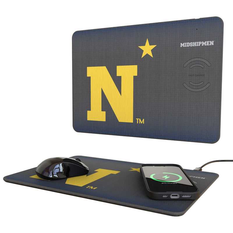 United State Naval Academy Midshipmen Linen 15-Watt Wireless Charger and Mouse Pad