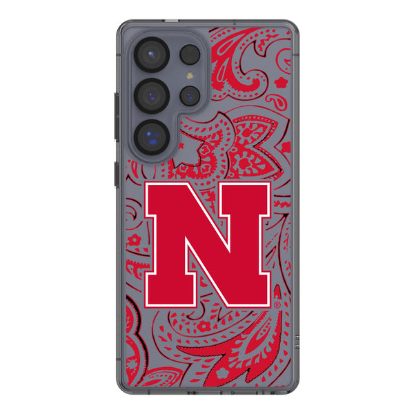 University of Nebraska Huskers Block N Paisley Galaxy Clear Phone Case for Samsung Galaxy