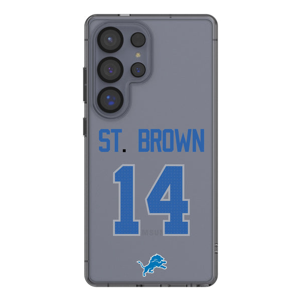 Amon-Ra St. Brown Detroit Lions 14 Game Tactic Galaxy Clear Phone Case for Samsung Galaxy